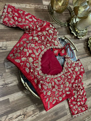 Red intricate All Over Silk Blouse