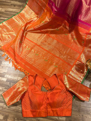 Pink and Orange Gadwal Pattu