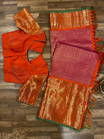 Pink and Orange Gadwal Pattu