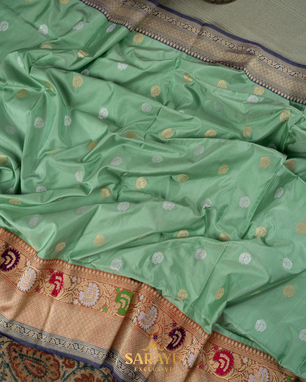 Pista Green Banarasi Pure Katan Silk Saree