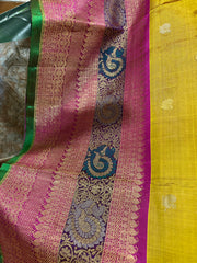 Mustard Yellow and Pink Double Weave Gadwal Pattu