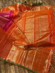 Pink and Orange Gadwal Pattu