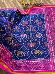 Blue and pink Single ikkat patan patola