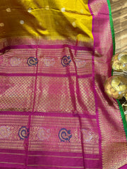 Mustard Yellow and Pink Double Weave Gadwal Pattu