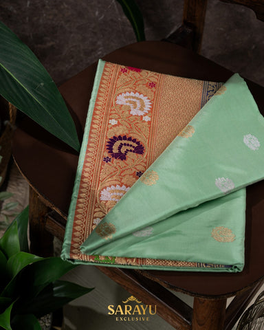 Pista Green Banarasi Pure Katan Silk Saree