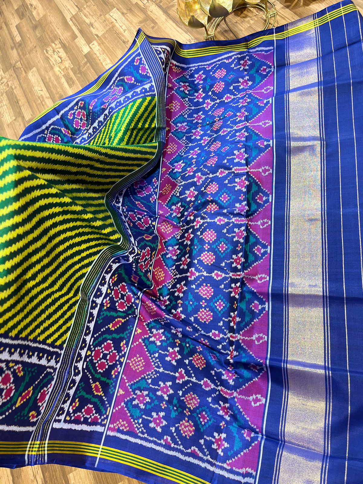 Green and Blue Single ikkat patan patola