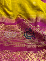 Mustard Yellow and Pink Double Weave Gadwal Pattu