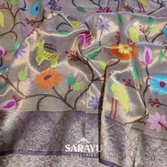 Beige Gold Base  Double Tissue Zari Kota