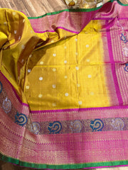 Mustard Yellow and Pink Double Weave Gadwal Pattu