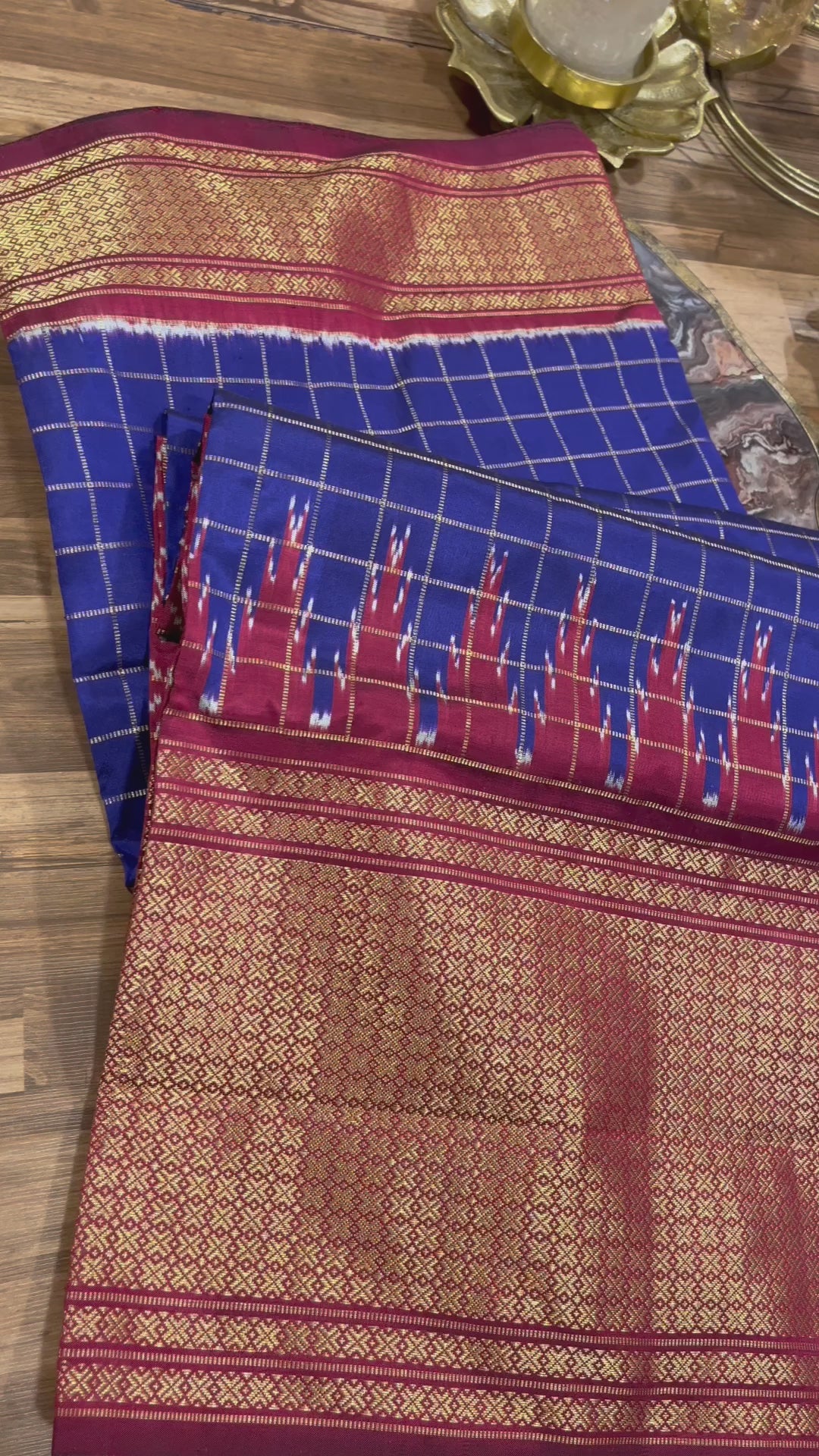 Blue Checkered Ikkat Pattu